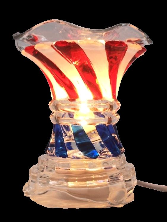 Crystal Glass Fragrance Oil Burner/Night Light Red White Blue