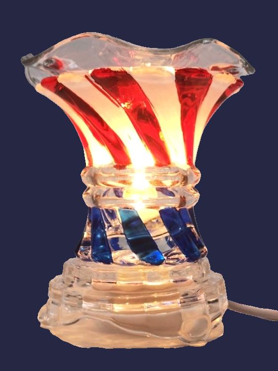 Crystal Glass Fragrance Oil Burner/Night Light Red White Blue