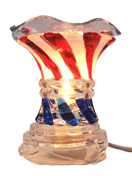 Crystal Glass Fragrance Oil Burner/Night Light Red White Blue