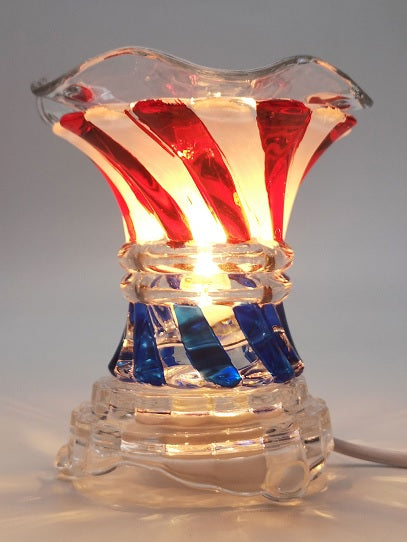 Crystal Glass Fragrance Oil Burner/Night Light Red White Blue