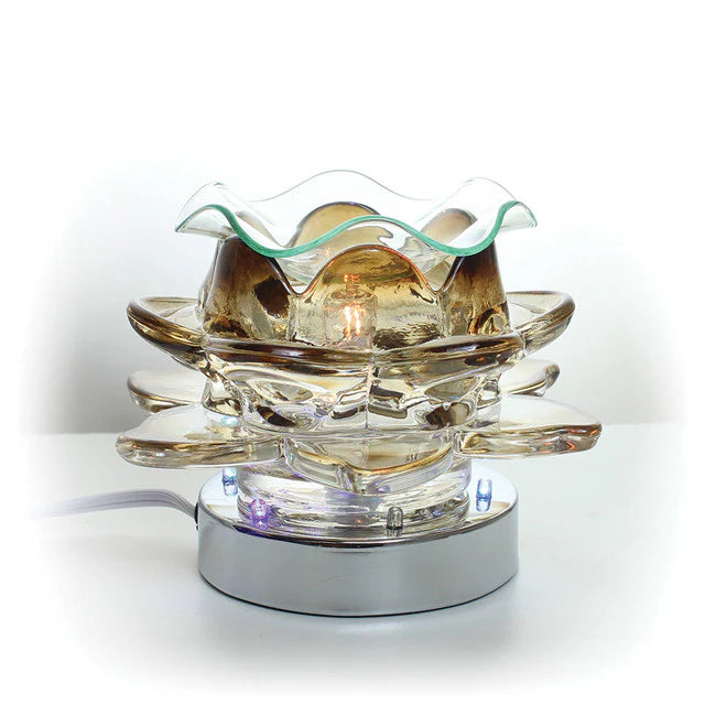 Golden Brown Flower Design Oil Warmer & Night Light